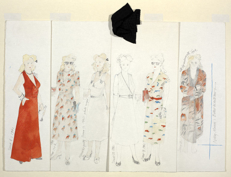 Tales of Hollywood, National Theatre Pencil and watercolour with fabric swatch, 1983