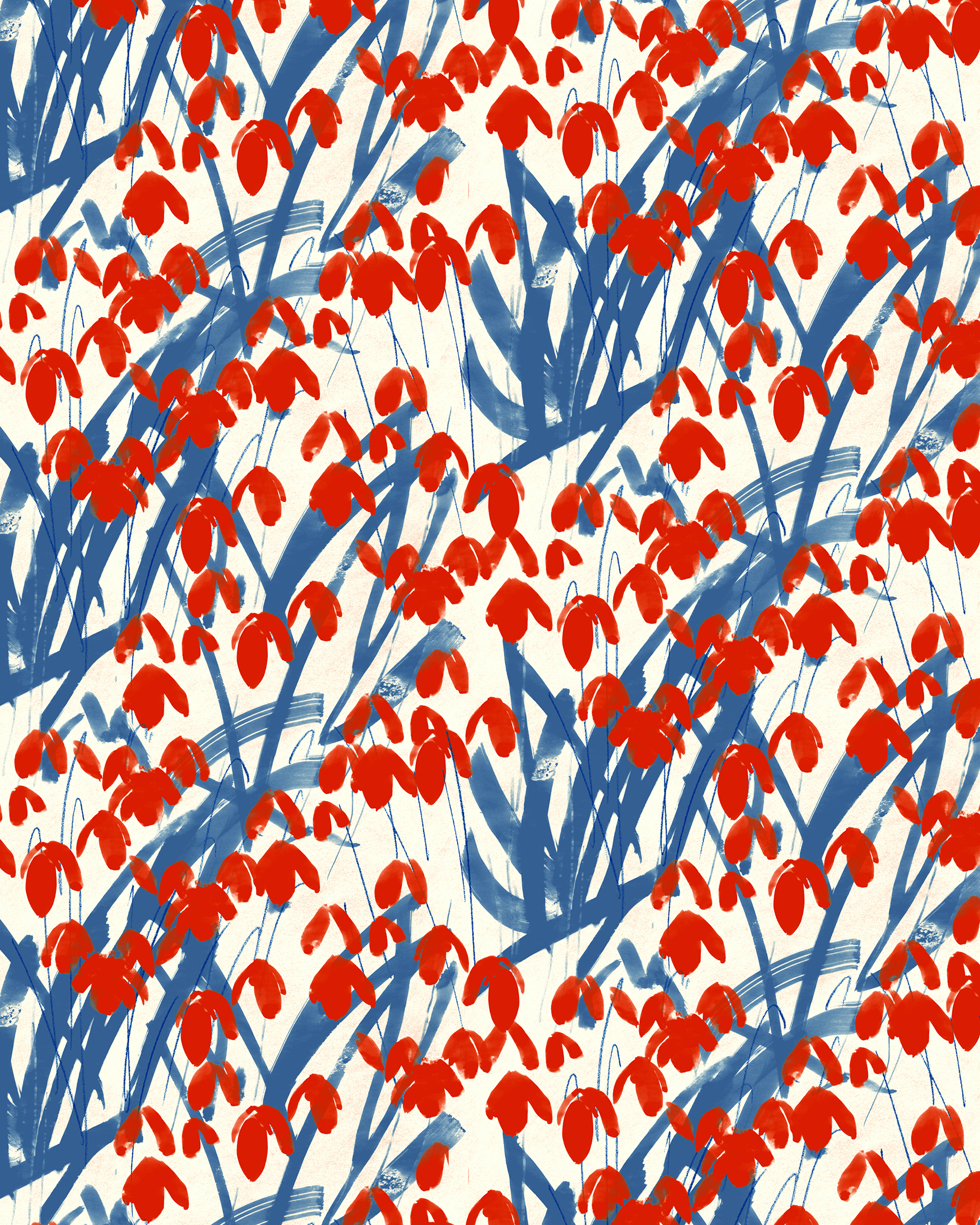 Red Snowdrops: fabric for Crate & Barrel, 2018