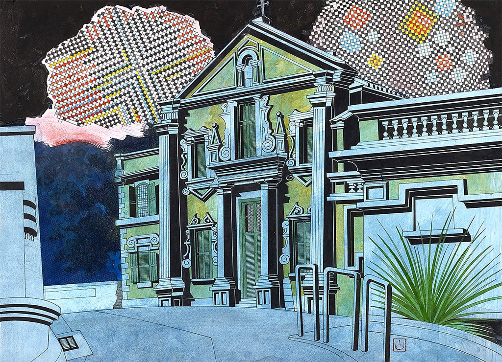 Chinese New Year, Macau, mixed media on paper,