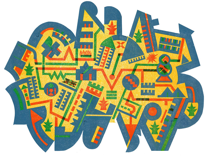 Vita Tabula, four colour linocut, Undated