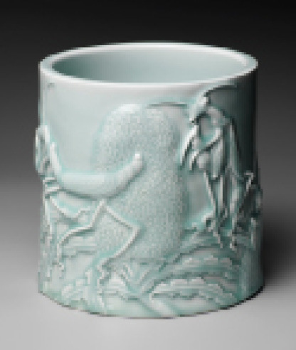 ‘Praying Mantis and Banksia’ Carved Brush Pot, 2017