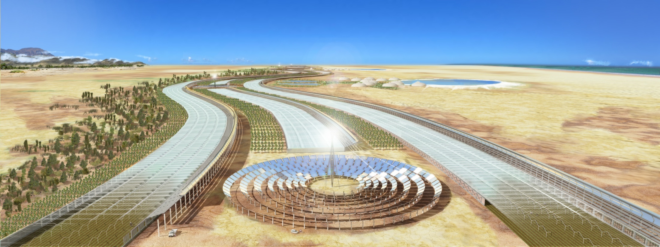 Power, fresh water, food crops and vegetation from sunlight and seawater, 2008